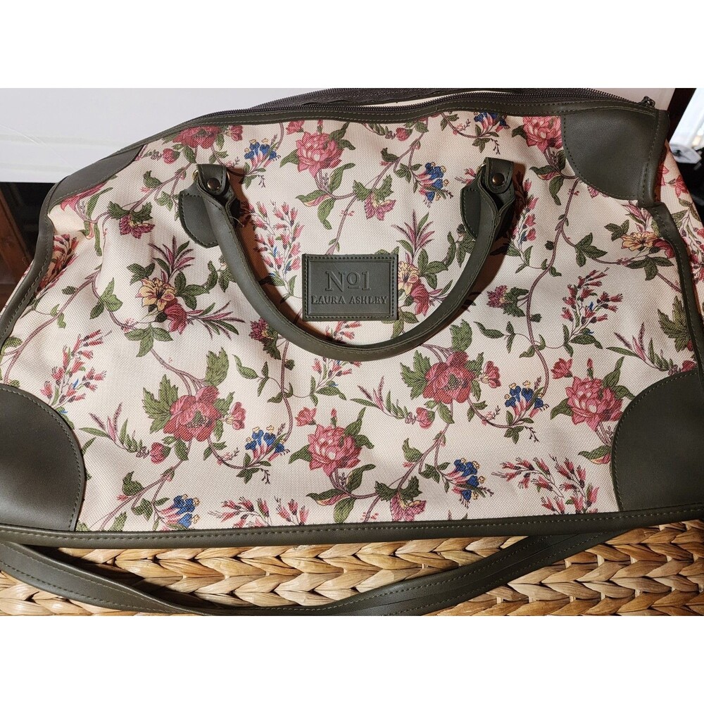 Vintage Laura Ashley Tote Duffle Bag large floral olive